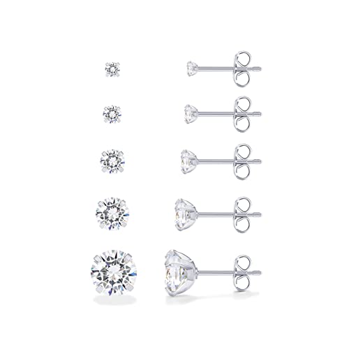 PAVOI Five Pairs Stainless Steel Stud Earrings Set for Women | Hypoallergenic 5 Earrings Pack | Premium Cubic Zirconia Studs