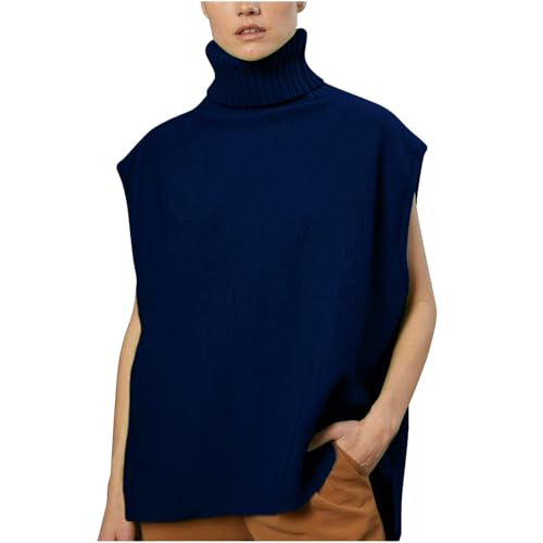 SMIDOW Day Prime Deals Women Fashion Sleeveless Turtleneck Sweater Vest Loose Knitted Pullover Tank Tops Blouse 2023 Fall Trendy Colthes Cropped Knit Sweater Navy S