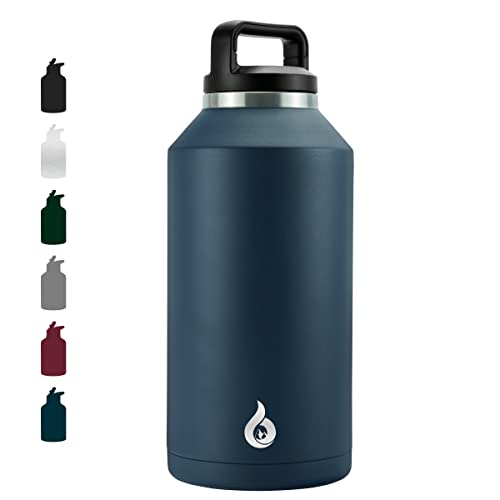 BJPKPK Half Gallon Water Bottle Insulated, with Handle, Dishwasher Safe 64oz, Leakproof BPA Free Water Jug, Large Stainless Steel Bottle for Sports, Navy Blue