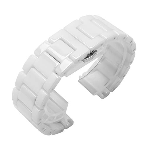 Ceramic Watch Band Universal strap with Quick Release Pins Butterfly Buckle Deployment Clasp Bracelet (20mm, A - White)