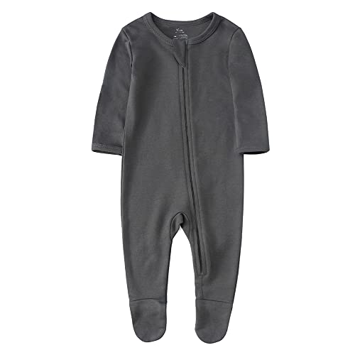 O2 BABY Baby Boys Girls Organic Cotton Zip Front Sleeper Pajamas, Footed Sleep 'n Play（0-3Months,Gray）