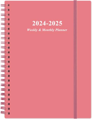 2024 Planner - A5 Weekly & Monthly Planner Spiral Bound, January 2024 - December 2024, 6.4' x 8.5' with Flexible Cover, Tabs, Strong Twin-Wire Binding, Inner Pocket, Pink