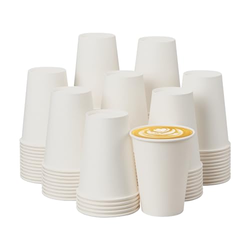 METAPRINT Disposable Paper Cups 12 oz [100 Pack], White Hot Coffee Cups, 12 oz Paper Coffee Cups, Thickened Design for Cafes, Bistros, Parties, and Events