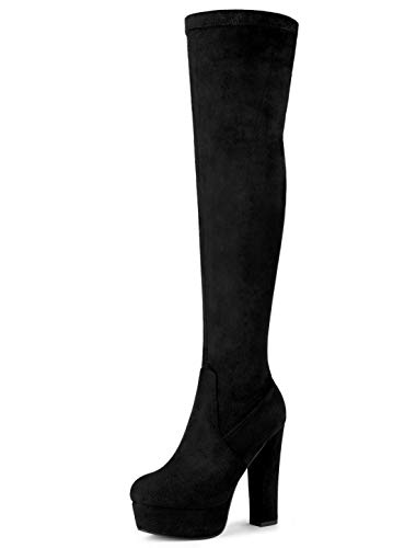 Allegra K Women's Platform Block Heel Black Over Knee High Boots - 8.5 M US