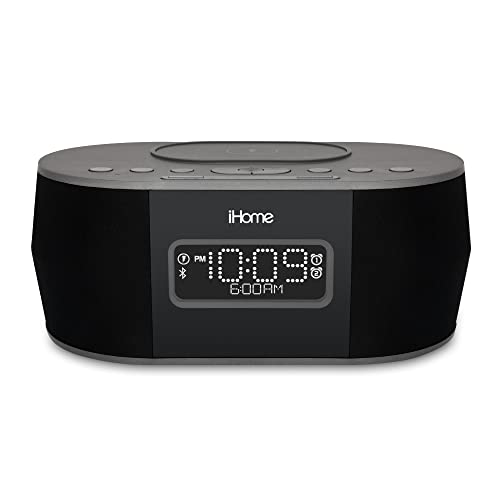 iHome iBTW38 Digital Alarm Clock with USB and Qi Wireless Charging for iPhone 13, 13 Pro ,13 Mini 12,11, XR, XS, X, 8, Galaxy S20, Z Flip, Fold, S10, S9, S8, Note 10, 9 and More