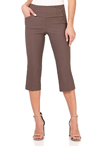 Rekucci Ease into Comfort Pull-On Dressy Capris for Women with Back Lacing Detail (10, Mocha)