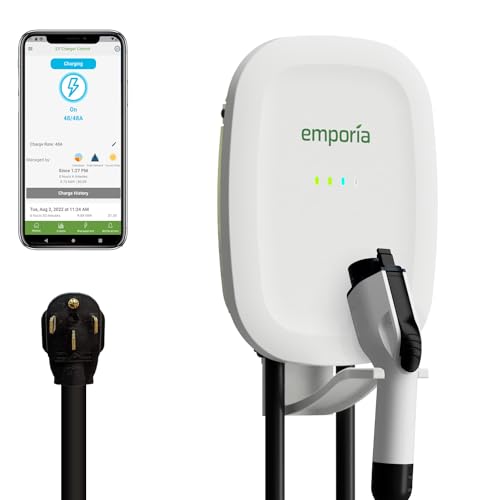 EMPORIA EV Charger Level 2 with CCS/J1772, 48 amp Indoor/Outdoor Electric Car Charger, NEMA 14-50 EV Charger Plug or Hardwired, UL/Energy Star WiFi Enabled EVSE Level 2 Charger, 24ft Cable - 240v