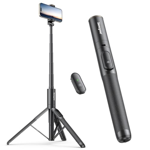 Sensyne 60' Phone Tripod & Selfie Stick, Lightweight All in One Phone Tripod Integrated with Wireless Remote Compatible with All Cell Phones for Selfie/Video Recording/Photo/Live Stream/Vlog（Black）