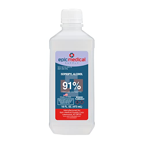 Epic Medical Supply Isopropyl Alcohol 91%, 16 oz. Bottle, Multipurpose First Aid Antiseptic (1)