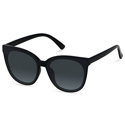 LYZOIT Oversized Cat Eye Sunglasses for Women Polarized Big Large Cateye Frame Shades Fashion Vintage Black Sun glasses