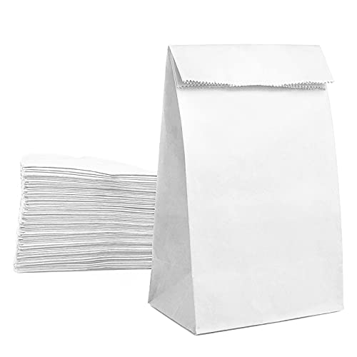 Paper Lunch Bags 50 Count Large White Lunch Bags Kraft White Paper Bags 8LB White Lunch Sacks Strong for Small Business