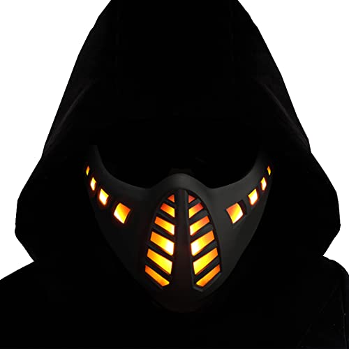 Guayma Halloween Scary Led Mask Light Up Demon Oni Cyberpunk Half Face Masks For Men/Women Costume Cosplay Party,Black