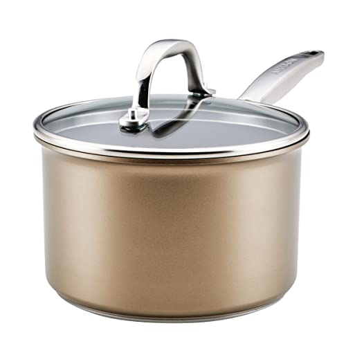 Anolon Ascend Hard Anodized Nonstick Sauce Pan/Saucepan and Lid - Good for All Stovetops (Gas, Glass Top, Electric & Induction), Dishwasher & Oven Safe with Stainless Steel Handle, 3 Quart - Bronze