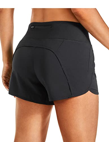 CRZ YOGA Womens Lightweight Gym Athletic Workout Shorts Liner 4' - Quick Dry Running Sport Spandex Shorts Mesh Zipper Pockets Black Medium