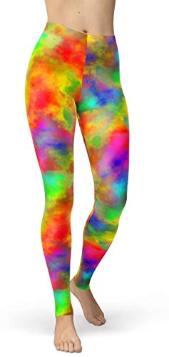 sissycos Women's Rainbow Cloudy Printed 80s Leggings Buttery Soft Stretchy Pants (Large-XX-Large, Colorful Cloudy)