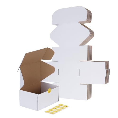 RLAVBL 10 Pack 6x4x3 Small Shipping Boxes, White Corrugated Cardboard Box for Packing, Mailing, Business