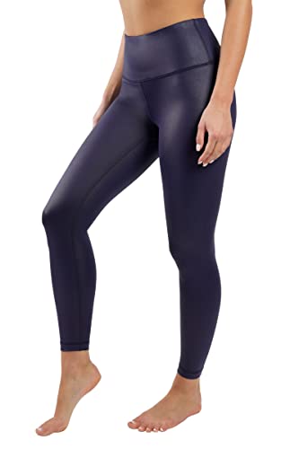 90 Degree By Reflex Women's High Waisted Tummy Control Squat Proof Faux Leather Pleather Ankle Leggings - Dark Navy - Medium