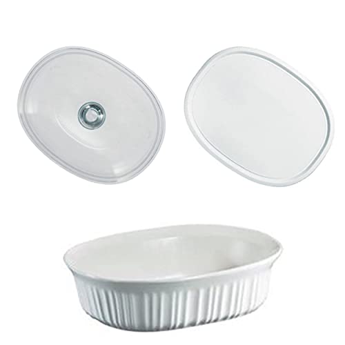 CorningWare French White 1.5 Quart Oval Casserole Bundle: 1.5 Oval with Glass and Plastic Lid