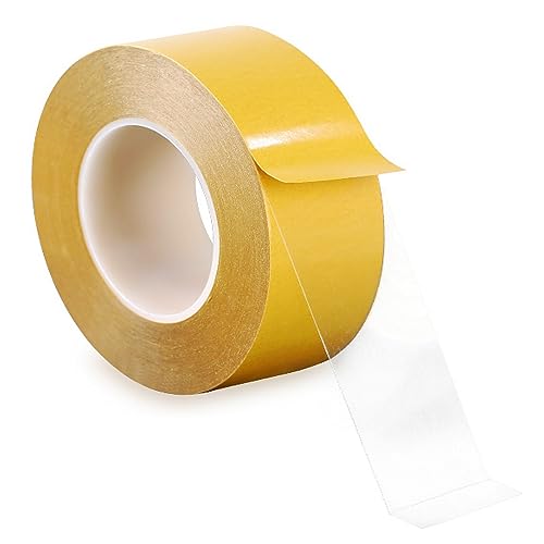 Ultra-Thin Clear Double Sided Tape Heavy Duty 2-Inch x 50 Feet Two Sides Strong Stick Mounting Adhesive Tape for Arts & Crafts, Fix Carpet, Women Clothes, Woodworking, Anti Cat Scratch, Sewing Project