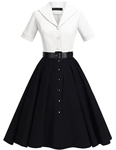 GownTown 1950 Women Dress Midi Shirt Dress Cocktail Dress with Belt