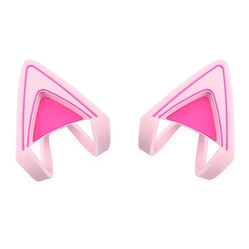 Glow in Dark Silicone Cat Kitty Ears Lovely Fluorescent Cat Ears Compatible for Bose/Razer/HyperX/Corsair/SteelSeries Arctis/Edifier Gaming Headphones (Pink)