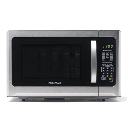 Farberware Countertop Microwave 1100 Watts, 1.2 cu ft - Smart Sensor Microwave Oven With LED Lighting and Child Lock - Perfect for Apartments and Dorms - Easy Clean Black Interior, Stainless Steel