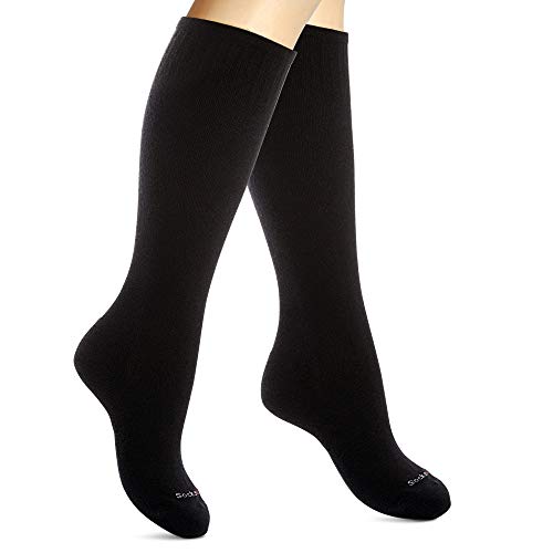SocksLane Cotton Compression Socks for Women & Men. 15-20 mmHg Support Knee-High Black M/L