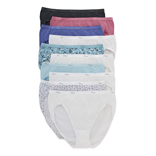 Hanes womens Cotton briefs underwear, 10 Pack - Hi Cut Assorted 1, 8 US, Solid/Print Mix