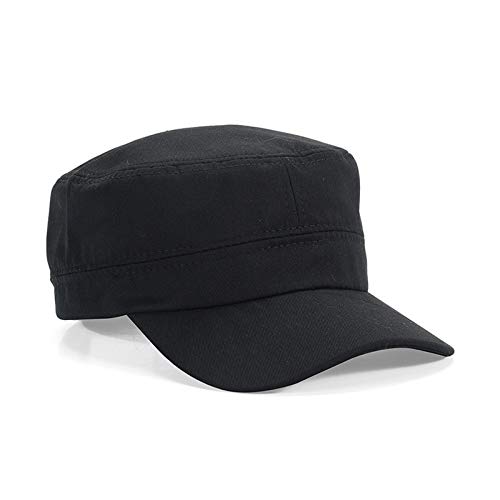 LERTREE Adjustable Unisex Flat Top Twill Classical Baseball Cap Military Hat 22-23.6 in Cadet Cap (Black)