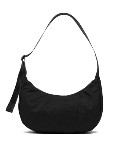 Medium Nylon Crescent Bag - Casual Shoulder Crossbody with Adjustable Strap & Dual Interior Pockets