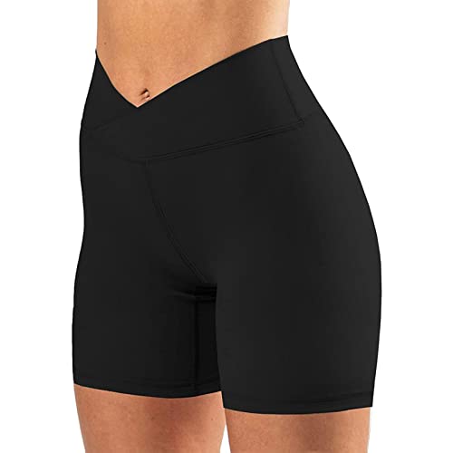 keriffe Womens Crossover Biker Shorts 5' 10' High Waisted Yoga Workout Athletic Running Spandex Shorts