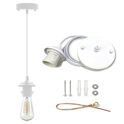 VTYXCTIGJ Industrial Mini Pendant Light Kit, Edison Retro Pendant, UL E26 Lamp Socket Vintage Pendant Light Cord, Mini Ceiling Hanging Light Fixtures, Adjustable Hanging Light Kit for Kitchen (White)