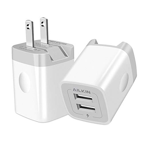 USB Wall Charger, Foldable Charger Adapter, AILKIN 2Pack 2.4Amp Dual Port Quick Charger Plug Cube AC Travel Box for iPhone 15 14 Pro Max 13 12 11Pro Max/XS/XR/8/7 Plus, Samsung Galaxy S10/S9/S8 Edge