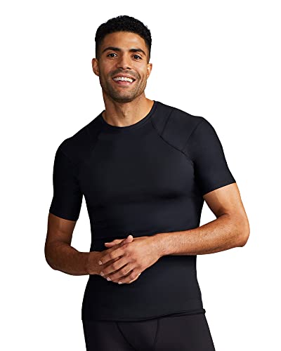 Tommie Copper Shoulder Support Shirt for Men, Posture Corrector Compression Shirts for Men with UPF 50 Sun Protection, Shoulder Compression with Shoulder Support for Men, Black XXL