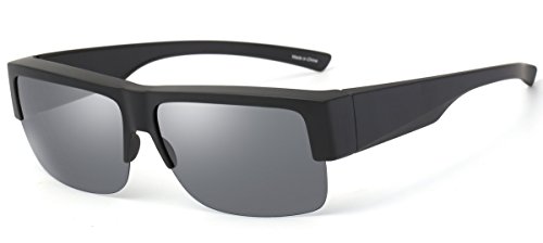 CAXMAN Wear Over Glasses Sunglasses Polarized Lens for Prescription Glasses, Medium Sized Half Frame, Matte Black Frame Black Lens