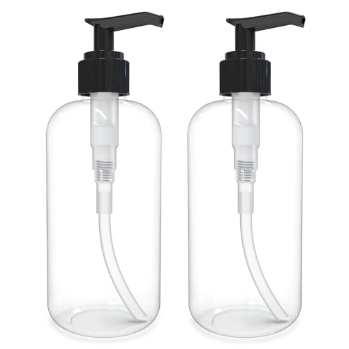 BRIGHTFROM Empty Lotion Pump Bottles 8 Oz, Refillable Plastic Containers, BPA-Free PETE1, Clear, Great for - Soap, Shampoo, Lotions, Liquid Body Soap, Creams and Massage Oil's (Pack of 2, Black)