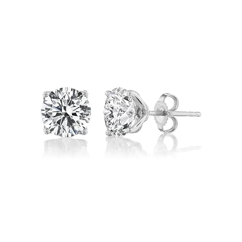 IGI Certified 2 Carat Lab Grown Diamond Round Stud Earrings for Women I 14k White Gold Earrings (G-H, VS1-VS2, 2.00 cttw) 4-Prong Brilliant Cut Diamond Earrings I Push Back Studs by Carbon Atelier