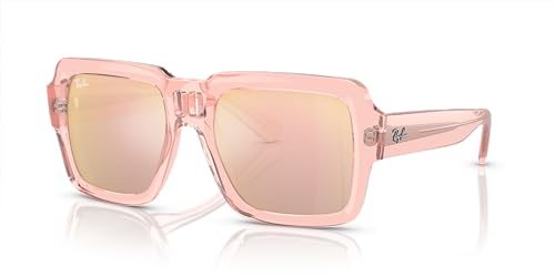 Ray-Ban RB4408 Magellan Square Sunglasses, Transparent Pink/Light Violet Mirrored Rose Gold, 54 mm