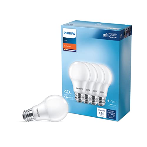 Philips A19 E26 (Medium) LED Bulb Daylight 40 Watt Equivalence 4 pk, Soft White (2700k)