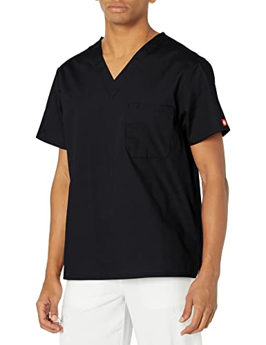 Dickies mens Signature V-neck medical scrubs shirts, Black, X-Large US