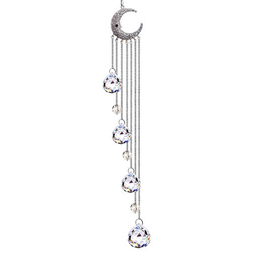 Hanging Clear Crystal Suncatcher Ornaments with Moon Decor Rainbow Maker Crystal Beads Ball Prisms Pendant