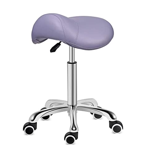 Kaleurrier Saddle Stool Rolling Swivel Height Adjustable with Wheels,Heavy Duty Stool,Ergonomic Stool Chair for Lab,Clinic,Dentist,Salon,Massage,Office and Home Kitchen (Purple, Without Back)