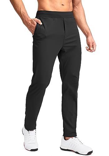 Pudolla Men's Golf Pants Stretch Sweatpants with Zipper Pockets Slim Fit Work Casual Joggers Pants for Men (Black Large)