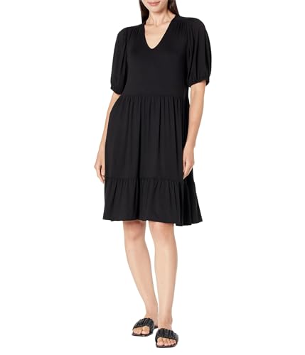 Karen Kane Women's Puff Sleeve Tiered Dress, Black