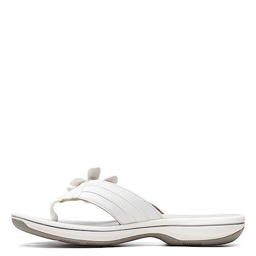 Clarks womens Brinkley Flora Flip Flop, White Synthetic, 8 US