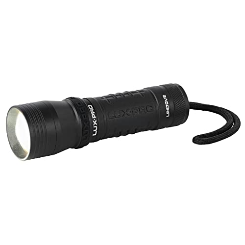 LUXPRO Focus 380 Lumen Handheld LED Flashlight - Features Patented TackGrip and Aircraft-Grade Aluminum - Pocket-Sized Camping Accessories with IPX4 Water-Resistant Rating - Batteries Included