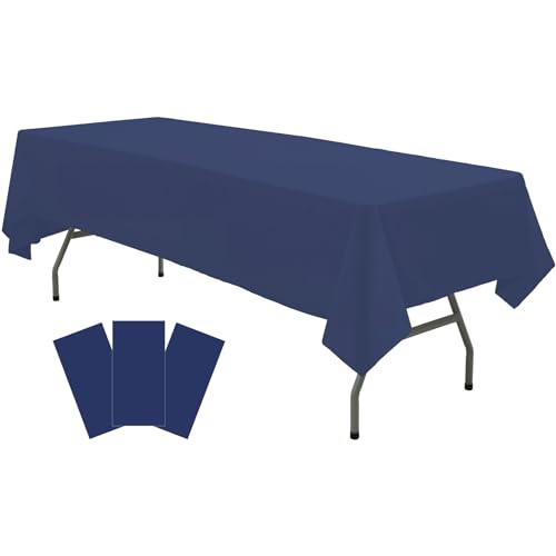 Plastic Navy Blue Tablecloths 3 Pack Disposable Table Covers 54' x 108' Deep Blue Table Cloths PEVA Party Tablecovers for Parties Picnic Birthday Wedding Banquet, Fits 6 to 8 Foot Rectangle Tables