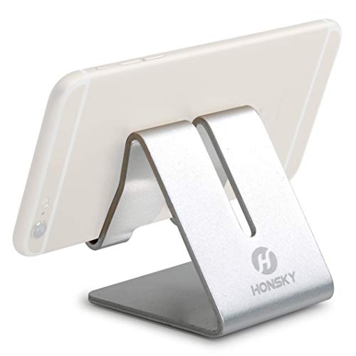 Honsky Solid Portable Universal Aluminum Desktop Desk Stand Hands-Free Mobile Smart Cell Phone Holder Tablet Display Stand, Compatible with Phone 7 6 Plus 5 pad, Silver