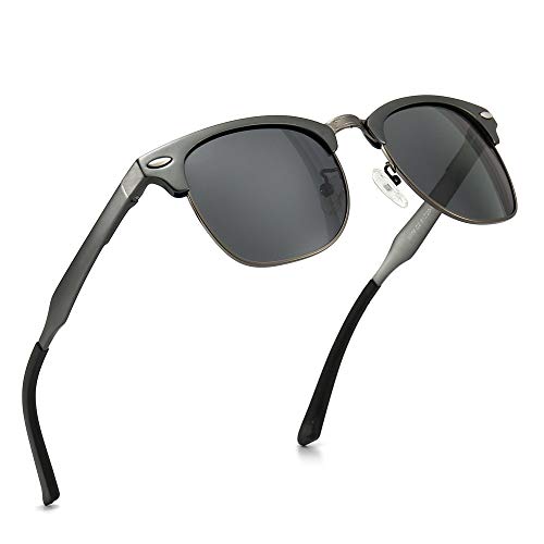 SUNGAIT Classic Half Frame Retro Sunglasses with Polarized Lens (Gunmetal Frame Gray Lens)