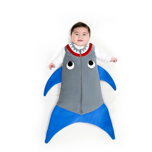 Blankie Tails Shark Baby Blanket - Wearable Baby Blanket, Double Sided Soft & Cozy Fleece Shark Tail Blanket, Shark Blanket - Infant Swaddle Sleep Sack & Pajamas (Medium)